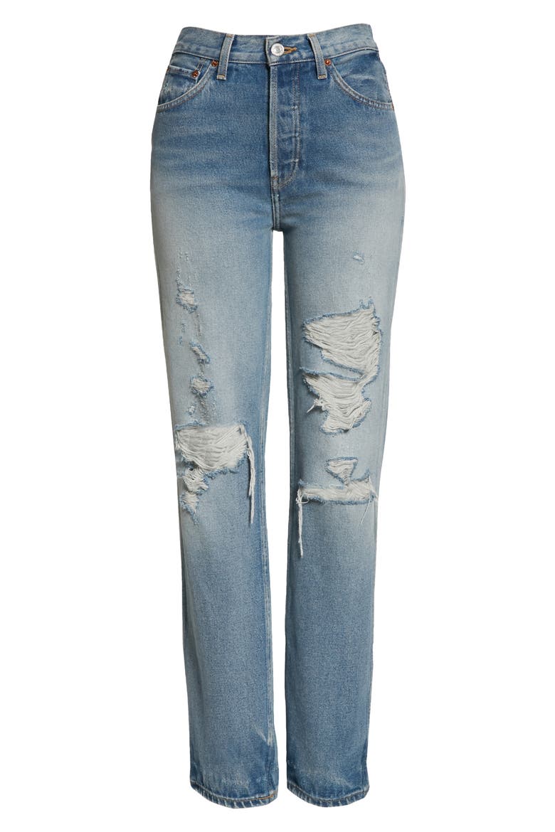 '90s Ripped High Waist Loose Straight Leg Jeans, Alternate, color, MEDIUM DESTROYED 12