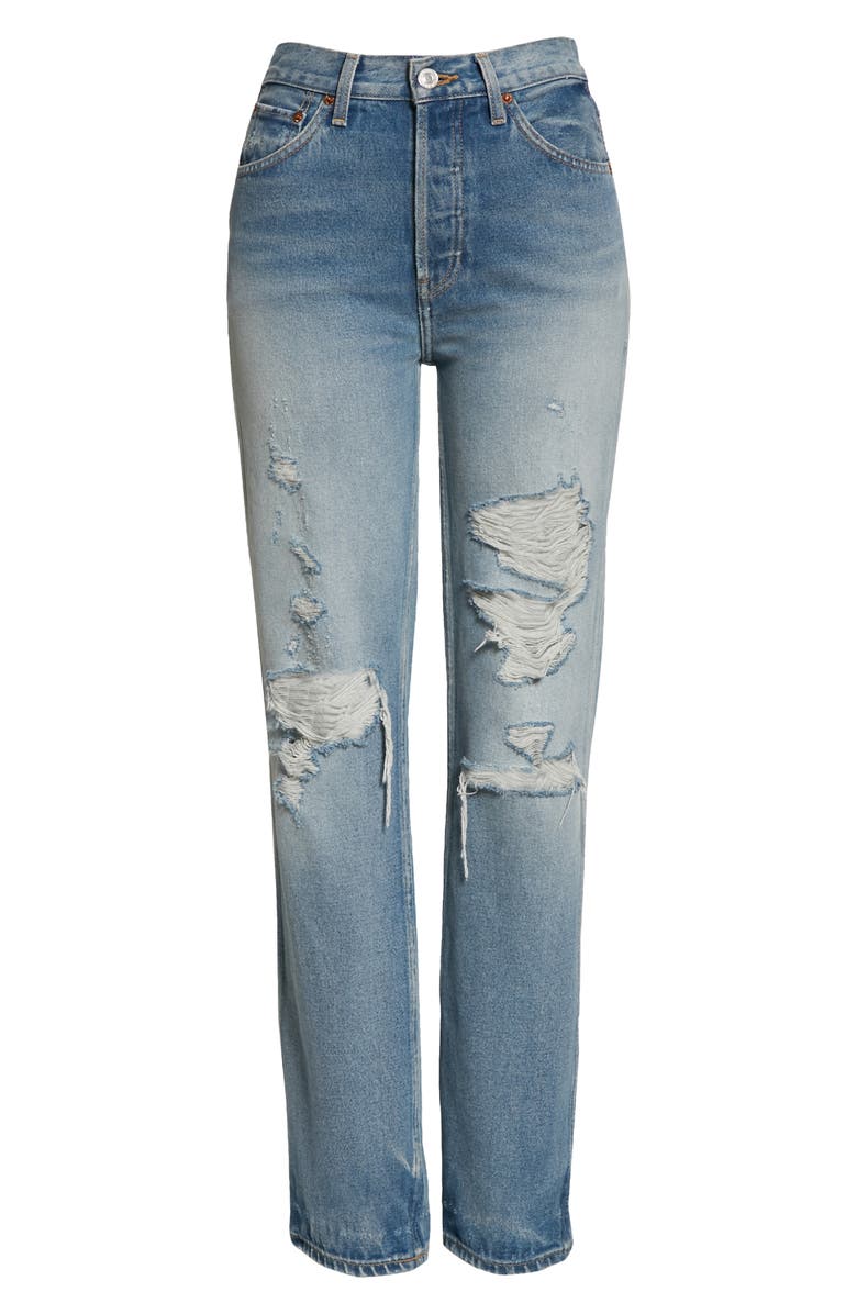 Re/Done '90s Ripped High Waist Loose Straight Leg Jeans, Alternate, color,