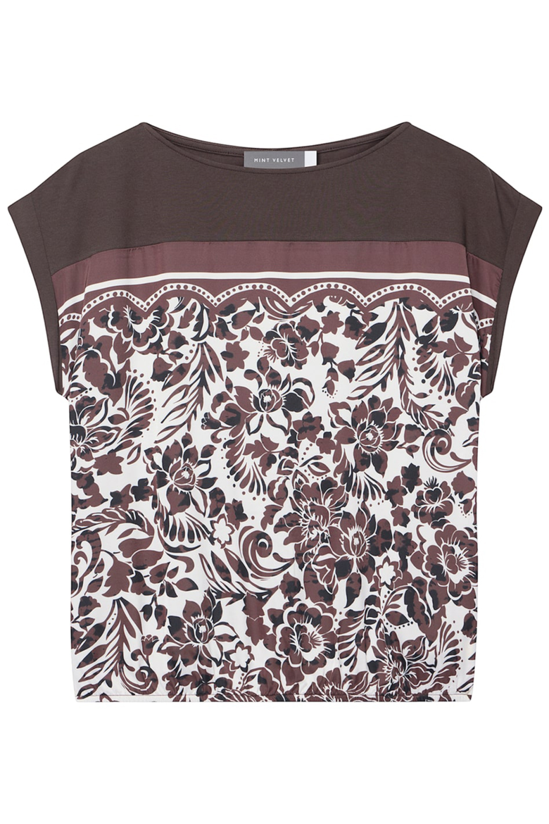 Floral Print Cap Sleeve Top, Alternate, color, Brown