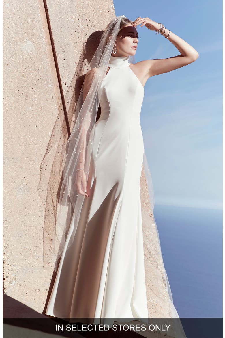 Hunter Halter Georgette Wedding Dress, Main, color, IVORY