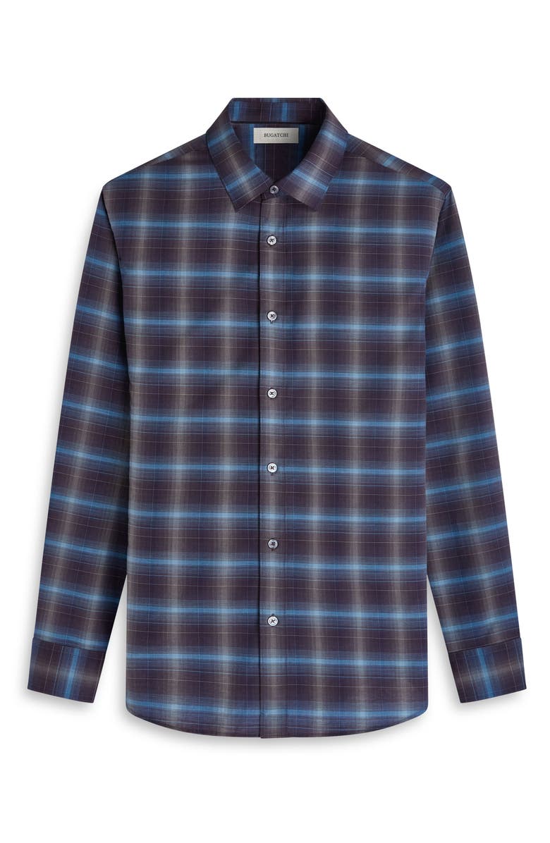 Bugatchi Karl Shaped Fit Plaid Cotton & Cashmere Button-Up Shirt, Alternate, color, Khaki/Multi