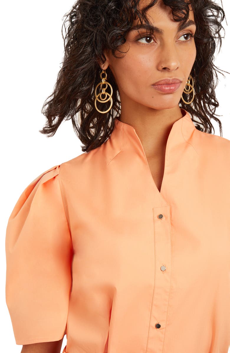 Misook Puff Sleeve Front Button Shirt, Alternate, color, Citrine
