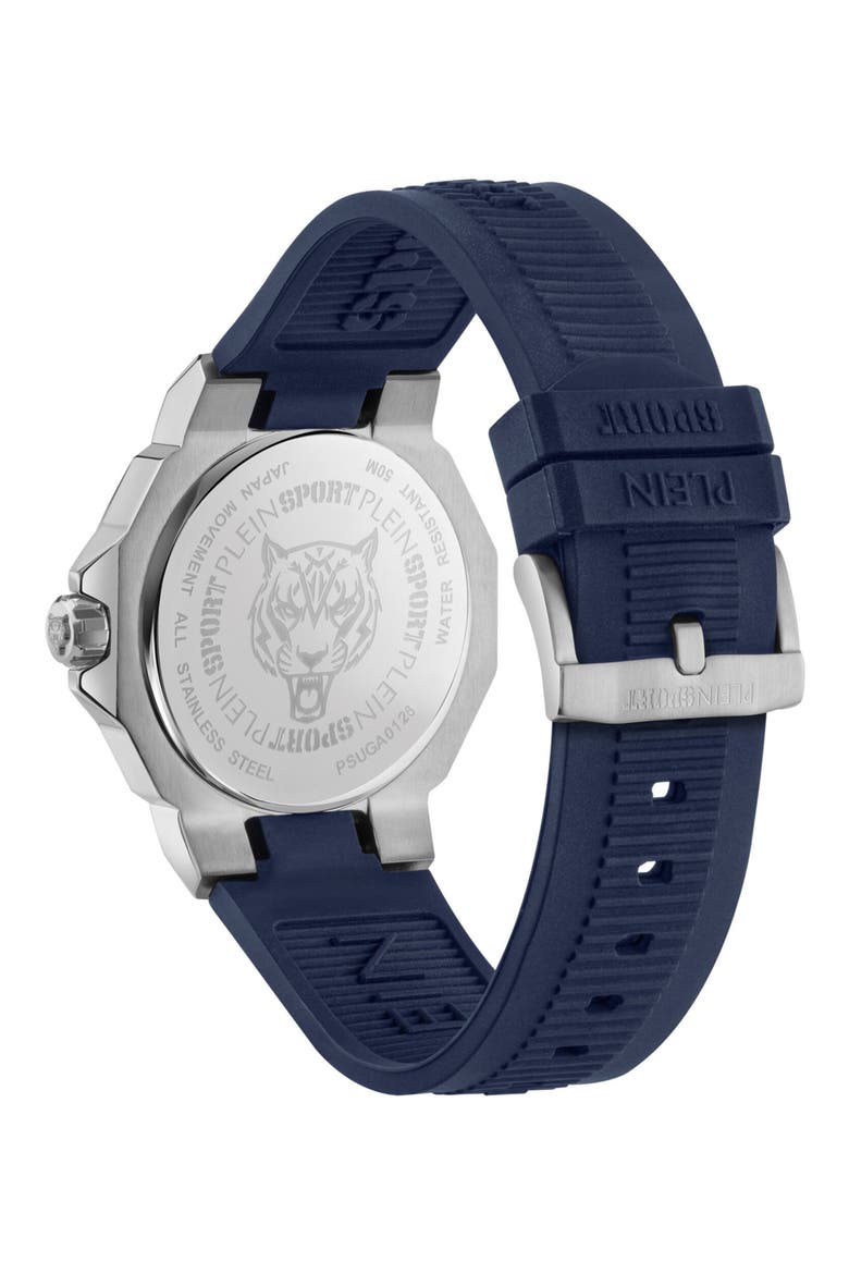 Titan Silicone Band Watch, 44mm, Alternate, color, STAINLESS STEEL/ BLUE