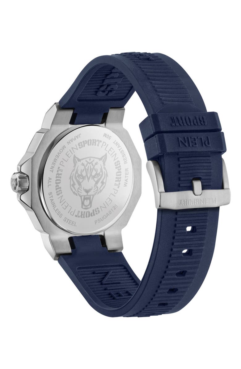PLEIN SPORT Titan Silicone Band Watch, 44mm, Alternate, color, Stainless Steel/ Blue