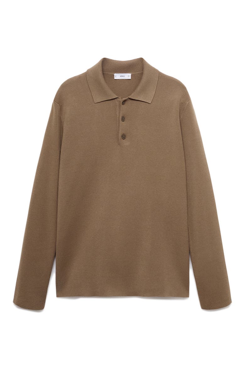 Long Sleeve Piqué Polo, Alternate, color, MEDIUM BROWN