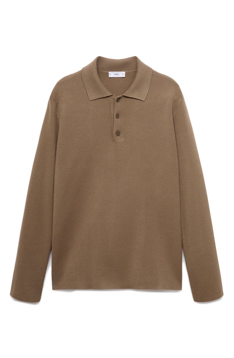 MANGO Long Sleeve Piqué Polo, Alternate, color, Medium Brown