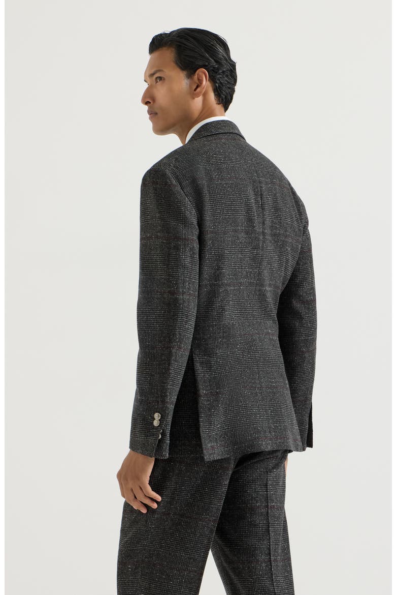 Silk, wool and cashmere Prince of Wales flannel deconstructed blazer, Alternate, color, Anthracite