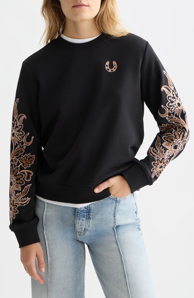 Scotch & Soda Embroidered Cotton Graphic Sweatshirt, Main, color, Meteorite
