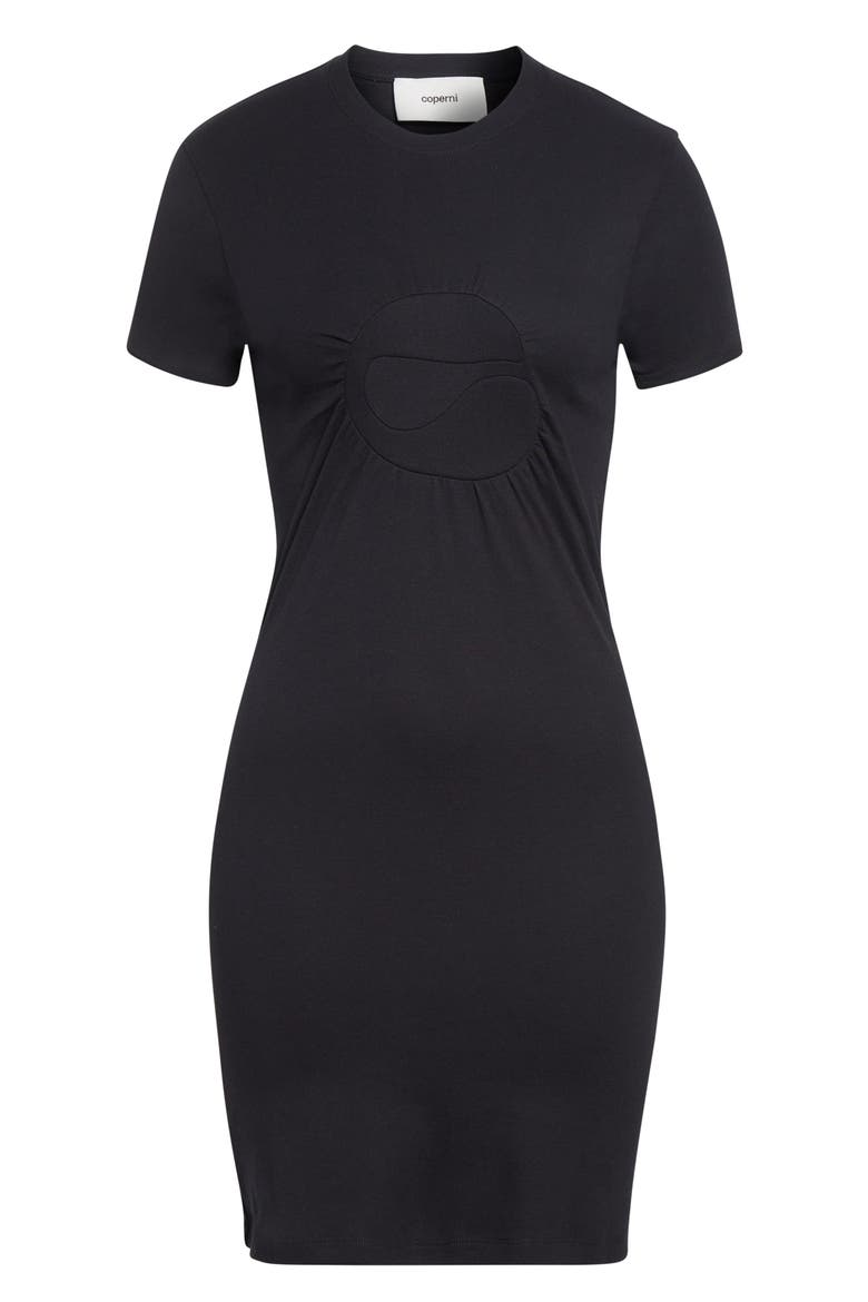 C-Logo Gathered Organic Cotton Minidress, Alternate, color, BLACK