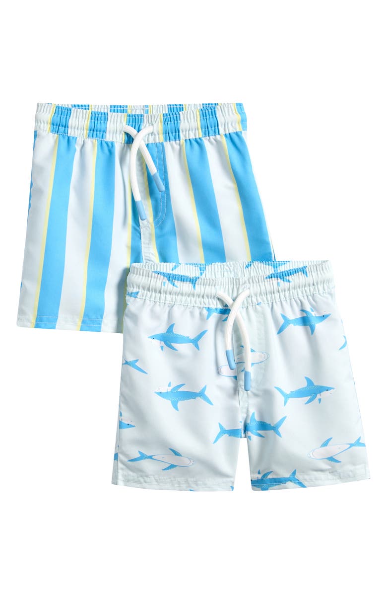 PL Baby by Petit Lem 2-Pack Swim Trunks, Main, color, Sharks