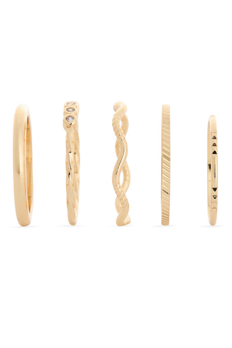 Set of 5 Skinny Texture Band Rings, Alternate, color, GOLD