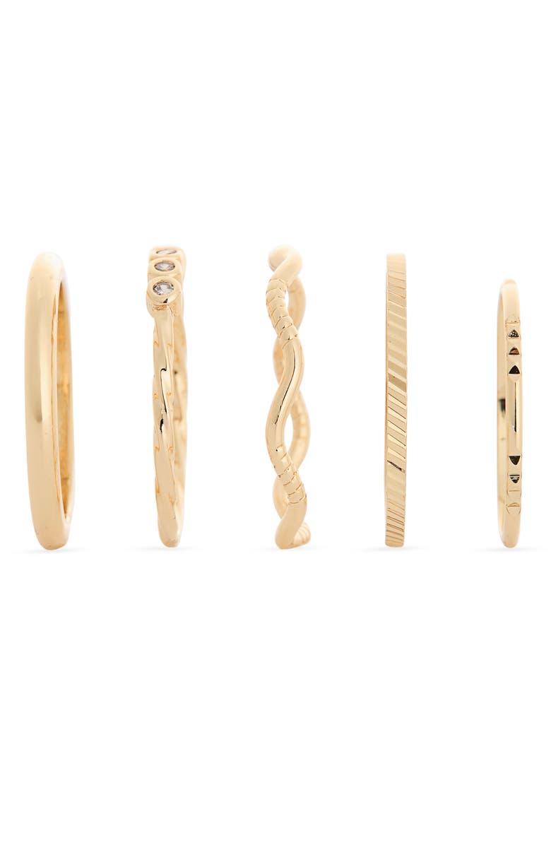 NORDSTROM RACK Set of 5 Skinny Texture Band Rings, Alternate, color, Gold