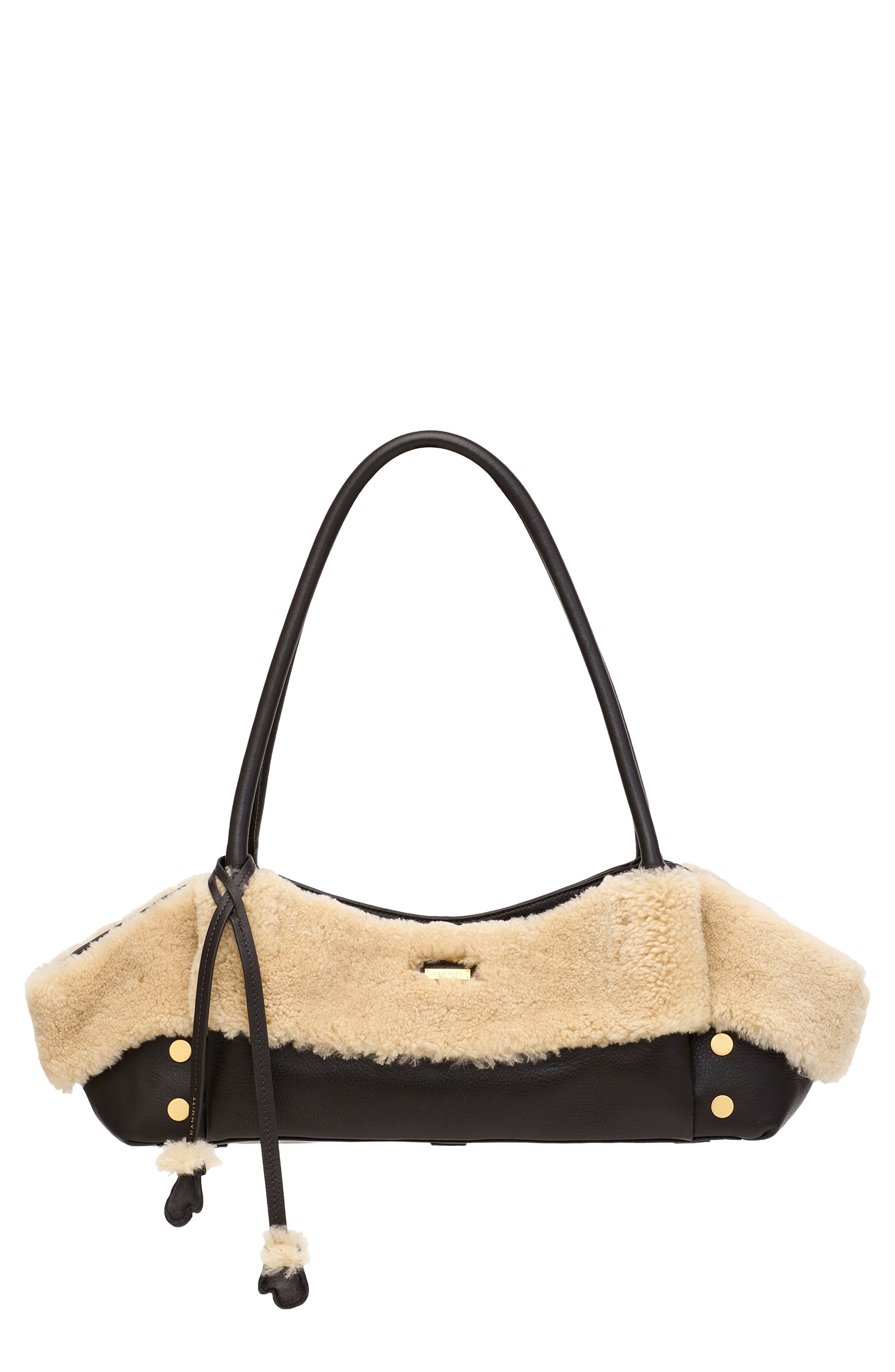 HAMMITT Short Paul Genuine Shearlign 
Leather Baguette Bag, Main, color, Sundance Shearling/Gold
