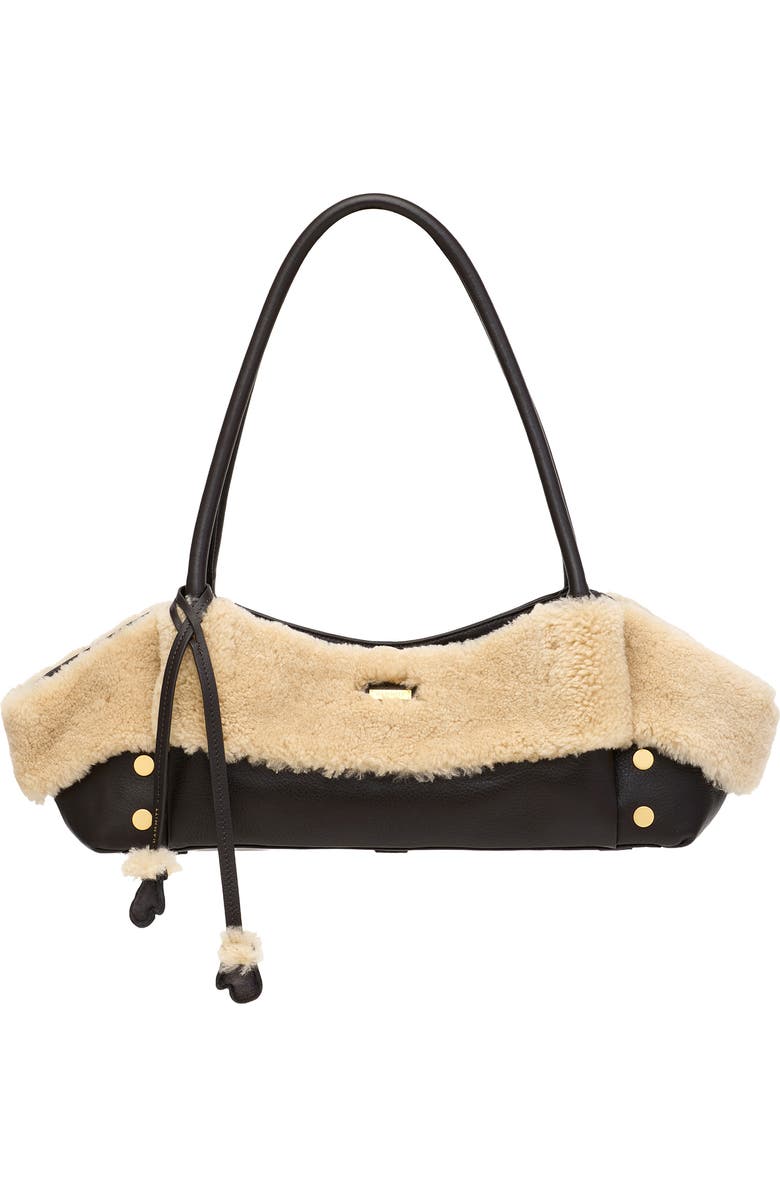 HAMMITT Short Paul Genuine Shearlign & Leather Baguette Bag, Main, color, Sundance Shearling/Gold