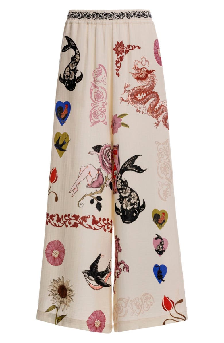 Agua Bendita Winter Matches Wide Leg Cover-Up Pants, Alternate, color, White Multi