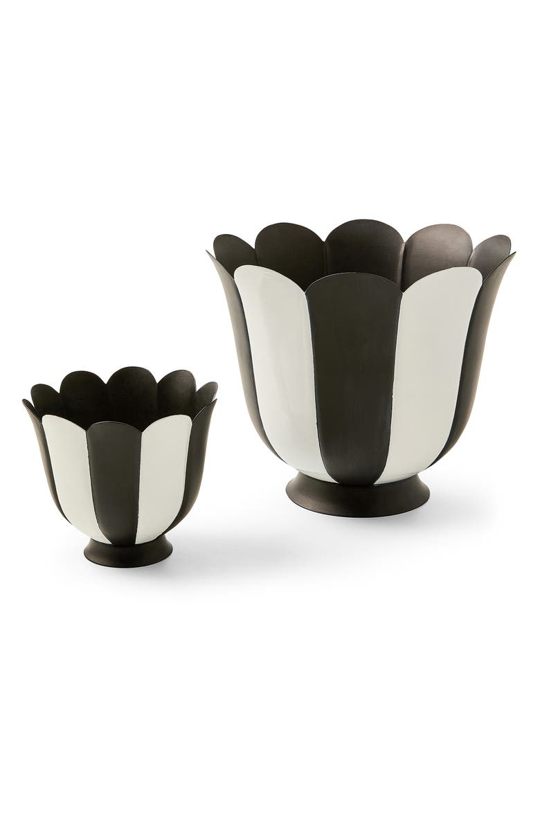 MACKENZIE CHILDS Courtly Stripe Small Scalloped Flower Pot, Alternate, color, Black