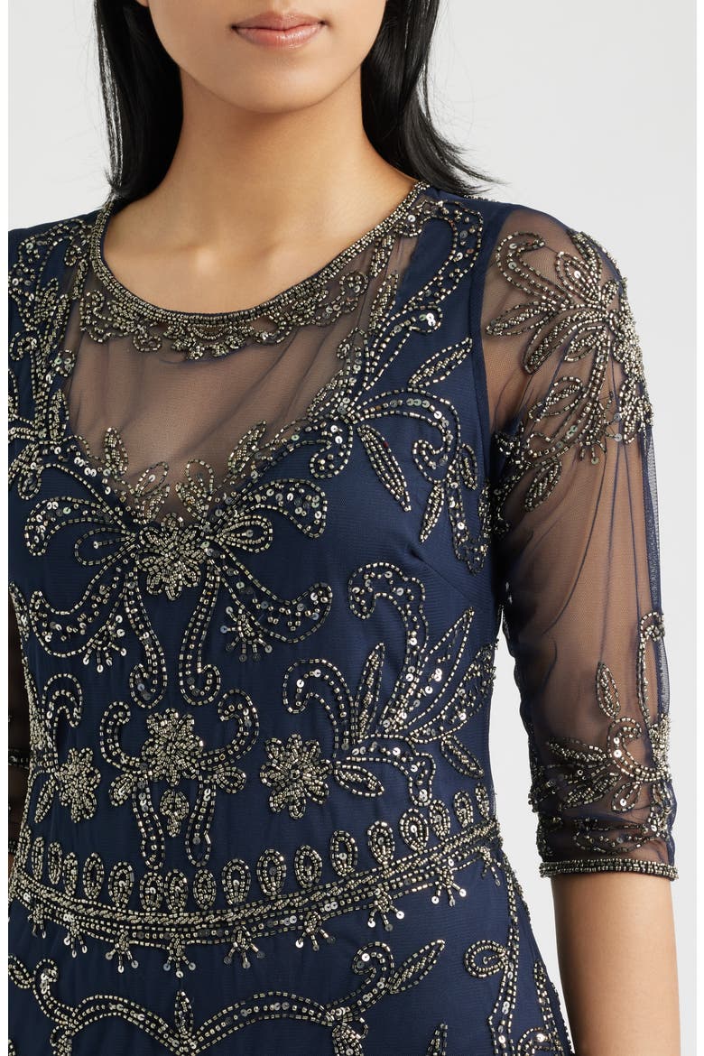 Sequin Illusion Gown, Alternate, color, NAVY 410