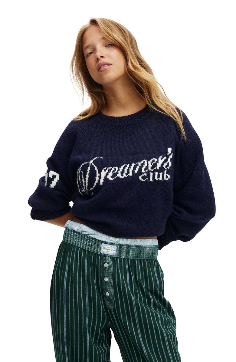 COTTON ON BODY Women's Chunky Knitted Jumper, Main, color, Navy Vision Dreamers Club