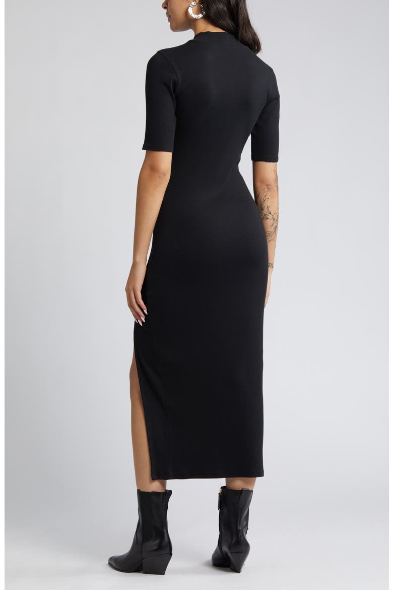 Mock Neck Rib Midi Dress, Alternate, color, BLACK