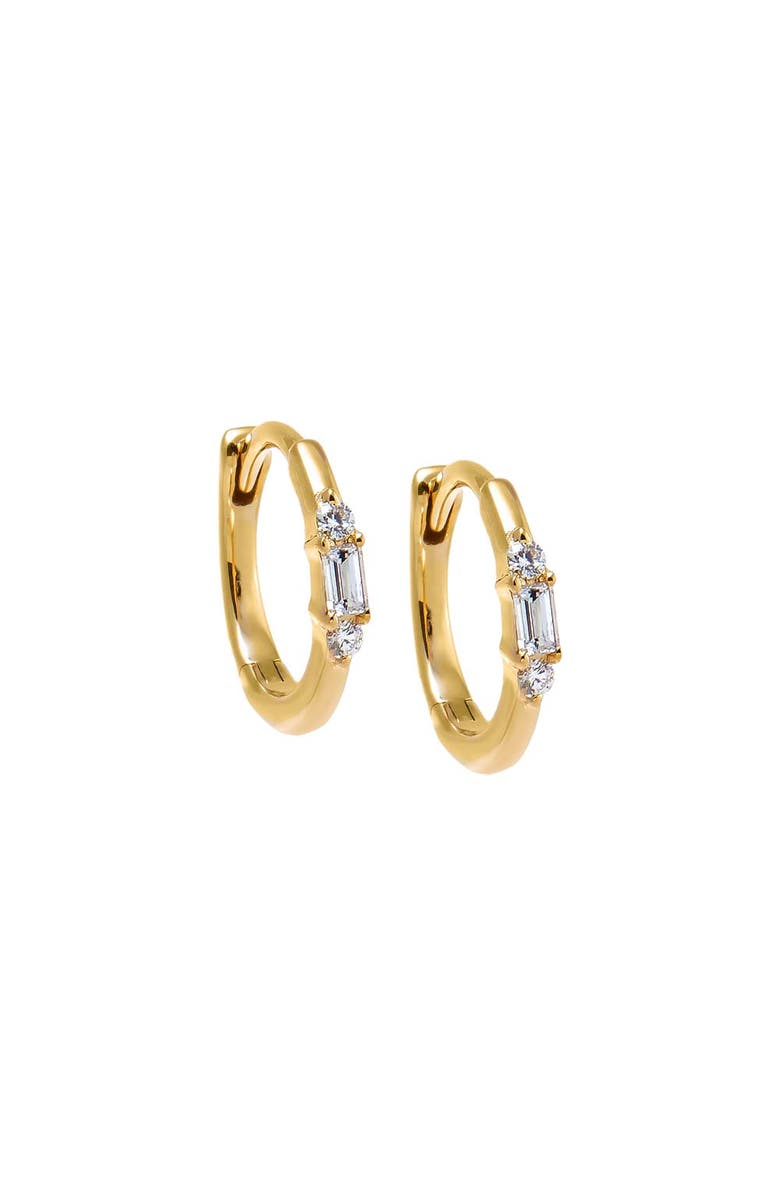 BY ADINA EDEN Diamond Baguette & Solitaire Huggie Earring 14K, Main, color, 14K Gold