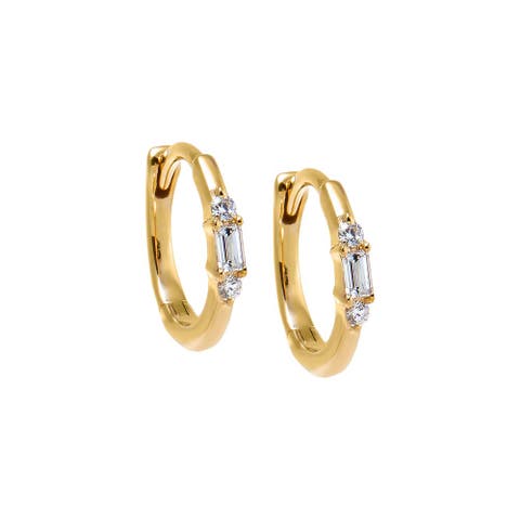 Diamond Baguette & Solitaire Huggie Earring 14K