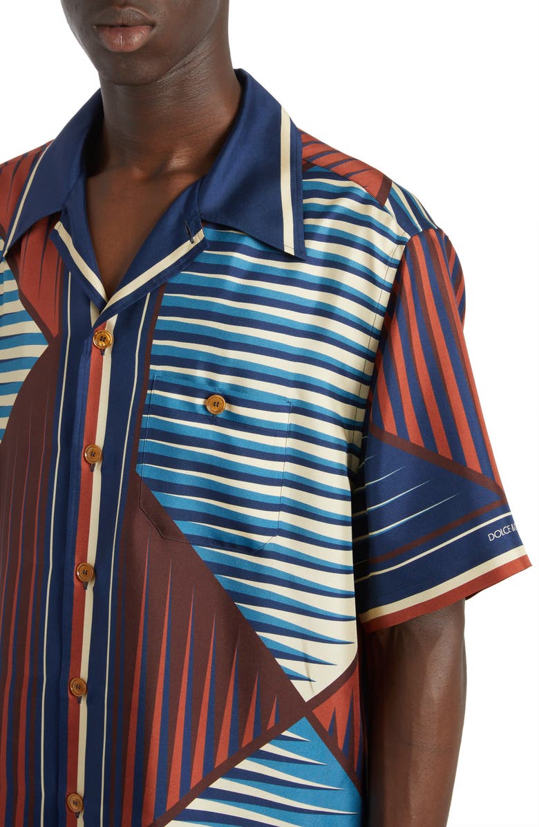 Dolce&Gabbana Diamond Print Silk Twill Button-Up Shirt, Alternate, color, 