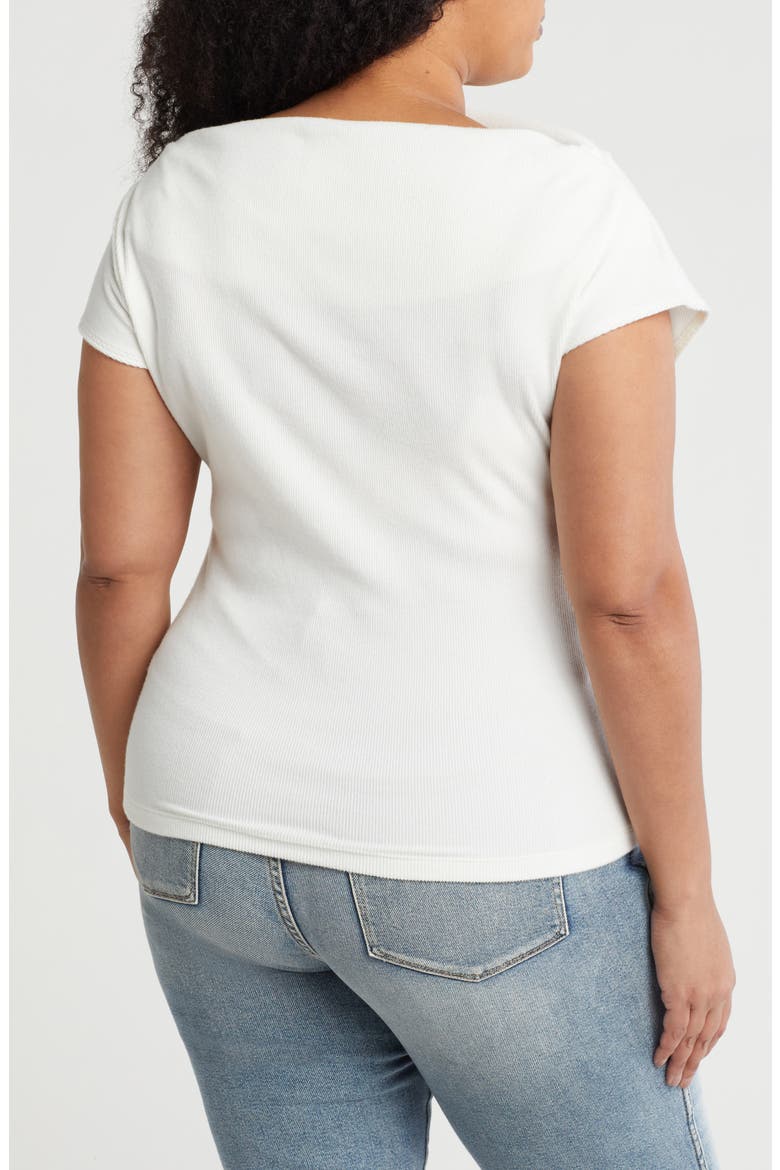Cowl Neck Cap Sleeve Ribbed T-Shirt, Alternate, color, IVORY
