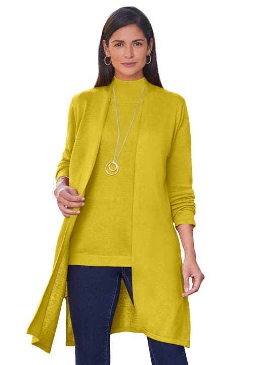 Jessica London Fine Gauge Cardigan Topper In Yellow