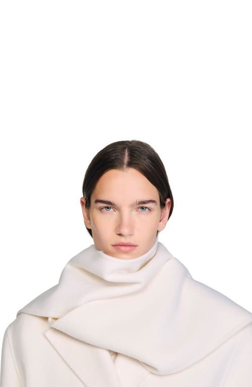 Sandro Oversized Wool Coat With Removable Scarf In White