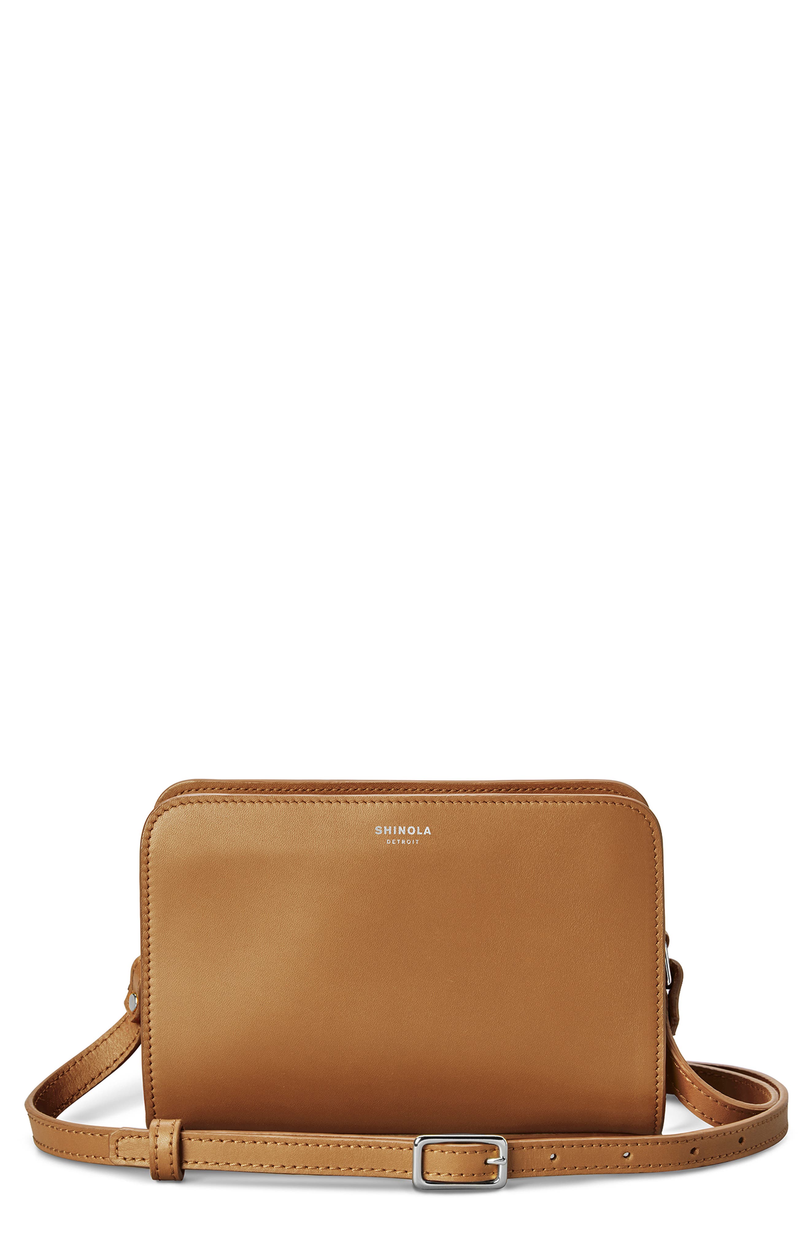 Mini Leather Crossbody Bag, Main, color, COGNAC