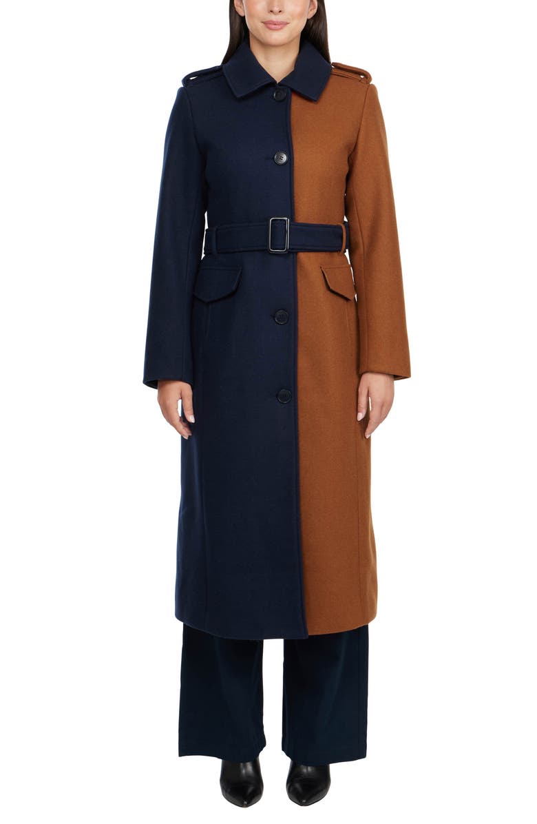 Badgley Mischka Collection Faux Fur Collar Colorblock Coat, Alternate, color,