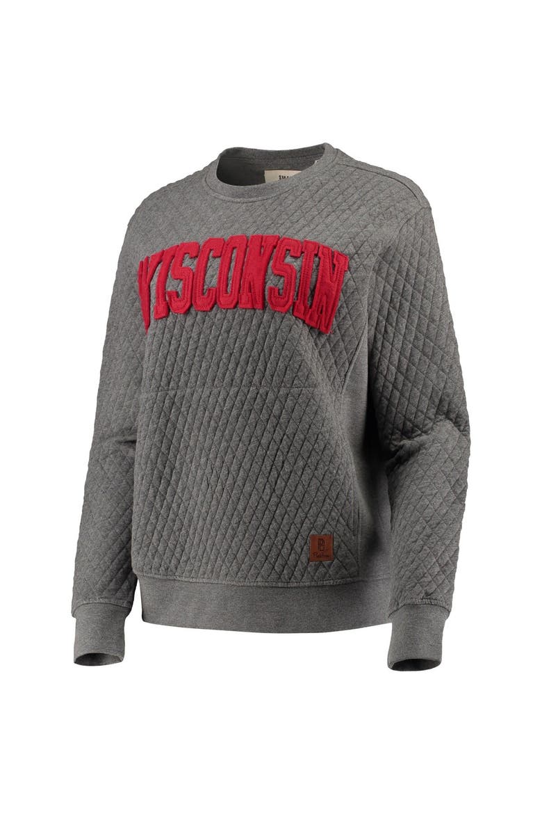 Women's Pressbox Heather Charcoal Wisconsin Badgers Moose Quilted Pullover Sweatshirt, Alternate, color, Heather Gray