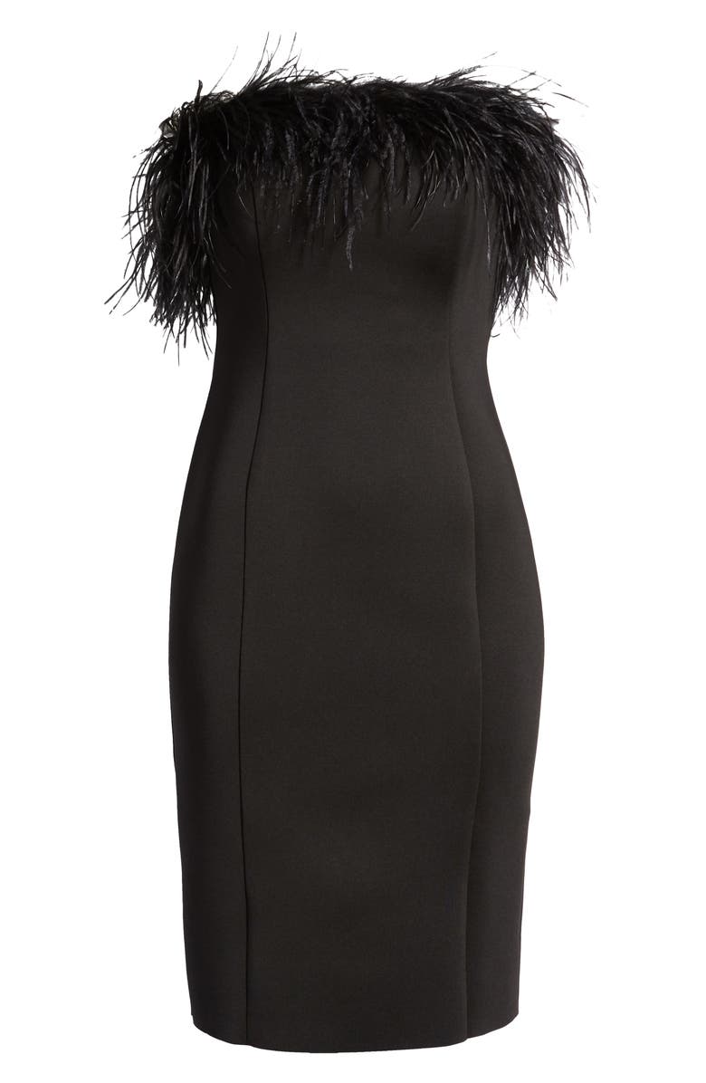 Eliza J Strapless Feather Detail Dress, Alternate, color, 