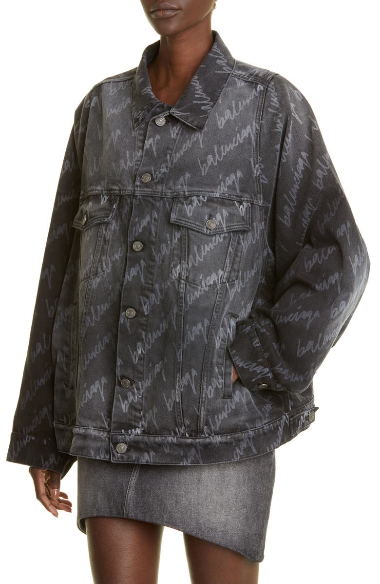 Balenciaga Women's Logo Script Denim Jacket, Alternate, color, 