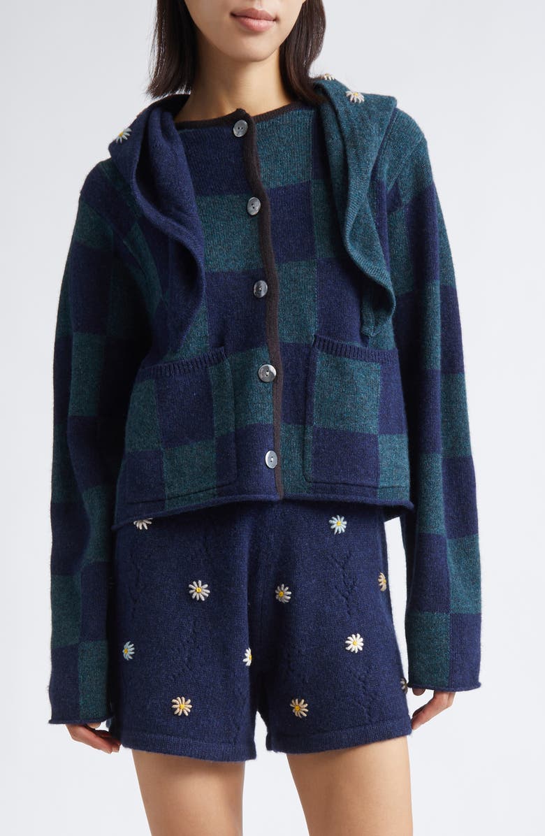 YanYan Daisy Lambswool Boxy Jacket with Removable Tie Hood, Main, color, Navy