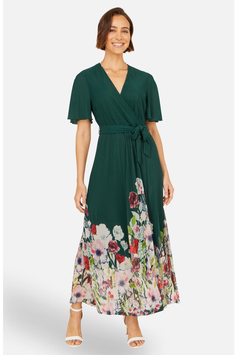 Mesh Wrap Midi Dress, Alternate, color, Green