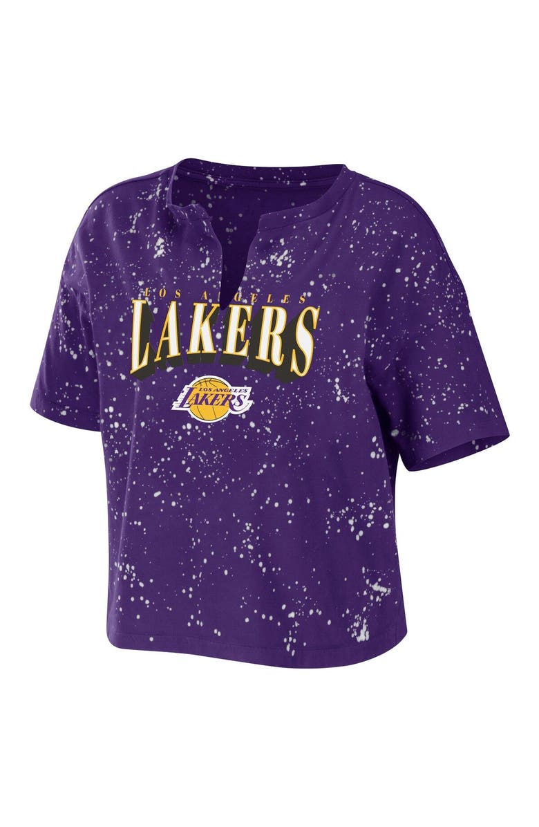 WEAR by Erin Andrews Women's WEAR by Erin Andrews Purple Los Angeles Lakers Bleach Splatter Notch Neck T-Shirt, Alternate, color, Purple