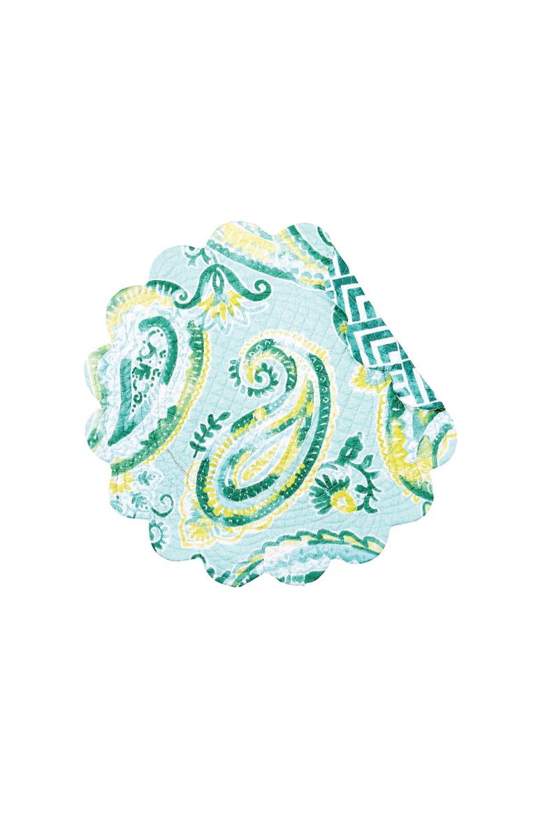 Jade Cotton Quilted Round Reversible Placemats Set of 6, 17", Main, color, Blue