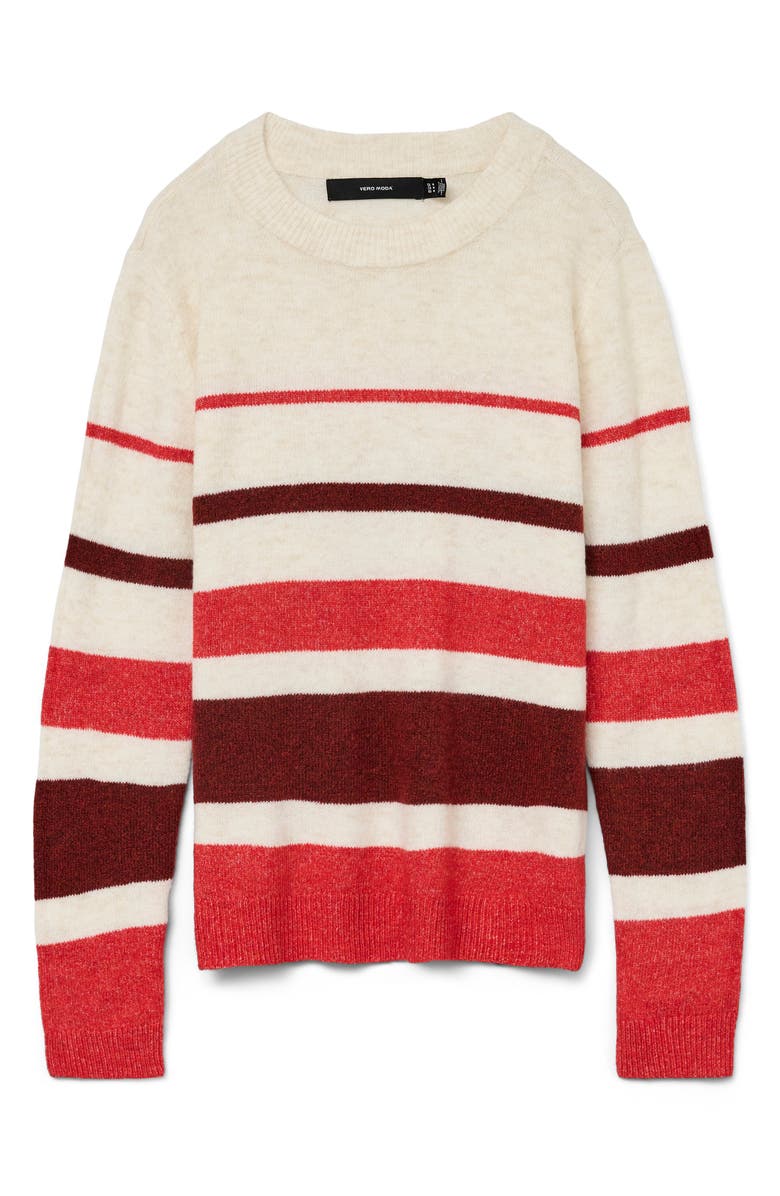 VERO MODA Plaza Colorblock Crewneck Sweater, Alternate, color, Birch Stripes W. Syrah