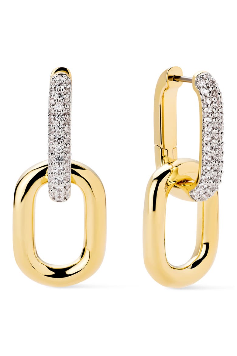 Ash Double Pavé Hoop Earrings, Main, color, GOLD / CLEAR