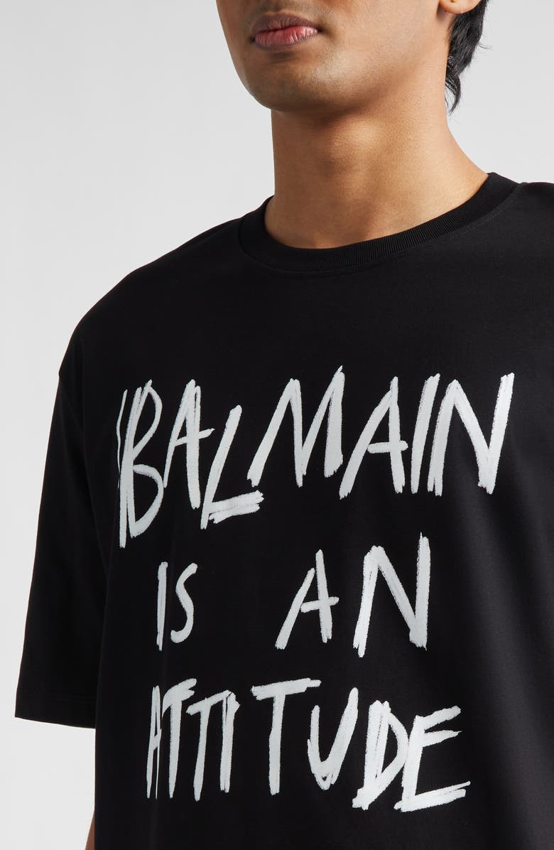 Balmain Attitude Graphic T-Shirt, Alternate, color, Eab Blk/ White
