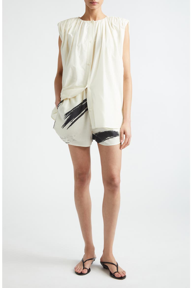 Anca Gathered Sleeveless Cotton & Silk Voile Button-Up Top, Alternate, color, IVORY