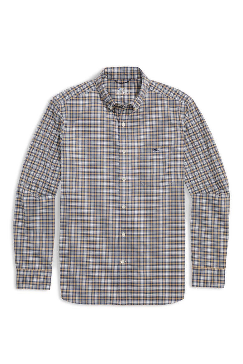 Classic Fit On-the-Go Performance Plaid Button-Down Shirt, Main, color, TOASTED ALMOND PLAID