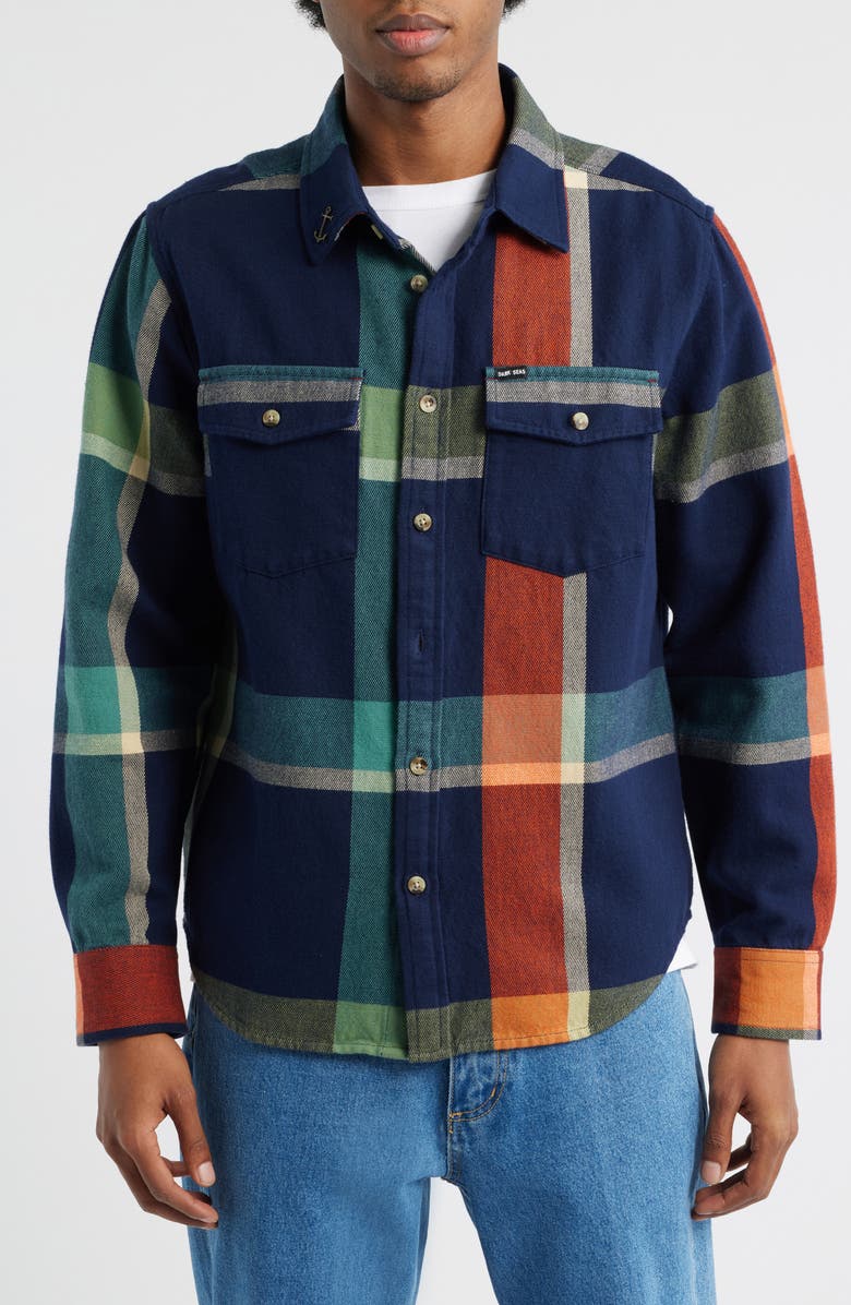 DARK SEAS Mojave Plaid Cotton Flannel Button-Up Shirt, Alternate, color, Navy