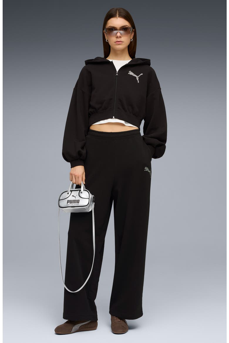 Essentials Bedazzled Rhinestone Embellished Cropped Graphic Hoodie, Alternate, color, PUMA BLACK