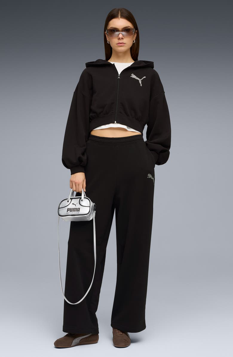 PUMA Essentials Bedazzled Rhinestone Embellished Cropped Graphic Hoodie, Alternate, color, 