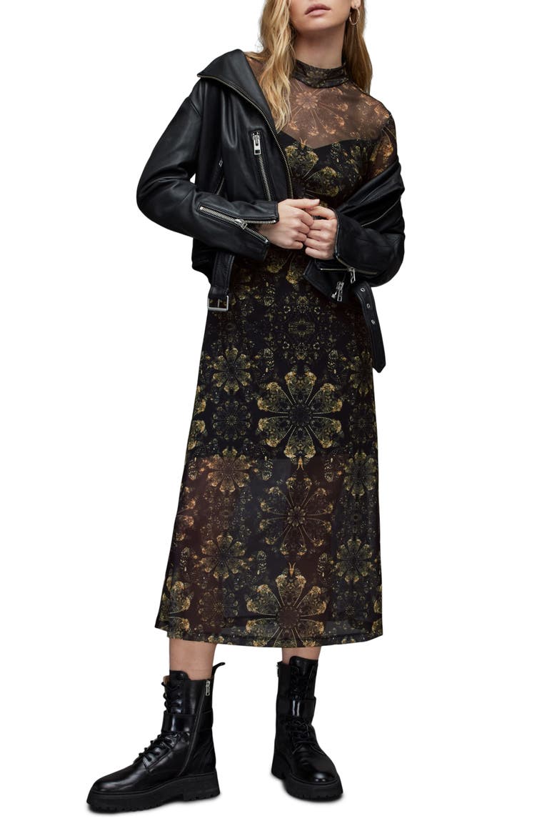 Hanna Gloria Long Sleeve Midi Dress, Alternate, color, BLACK