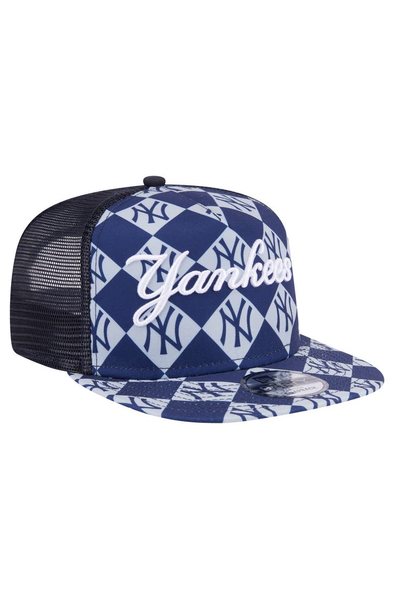 New Era Men's New Era Navy New York Yankees Seeing Diamonds A-Frame Trucker 9FIFTY Snapback Hat, Alternate, color, Navy