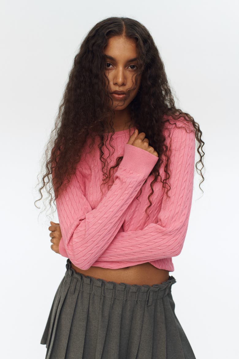 Cable-knit Jumper, Alternate, color, Pink