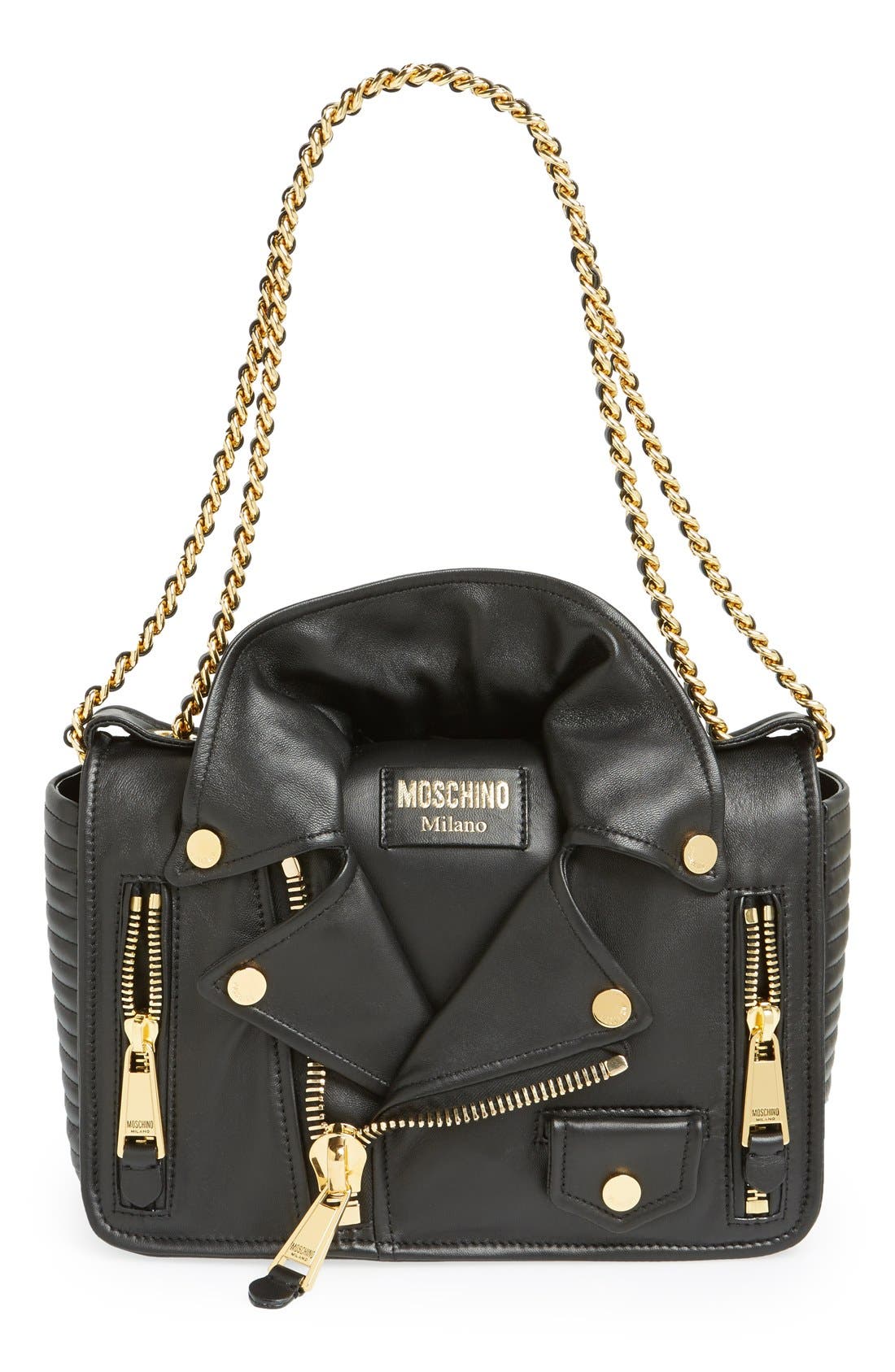 'Biker Jacket' Shoulder Bag, Main, color, BLACK
